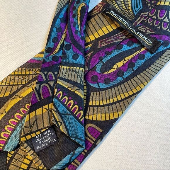 Scenario vibrant statement gold violet teal black silk tie - Picture 2 of 3